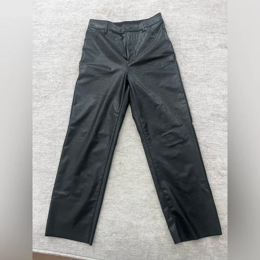 Express Croc-Embossed Faux Leather High-Rise Straight-Leg Pants 2 Office Siren - Picture 9 of 9
